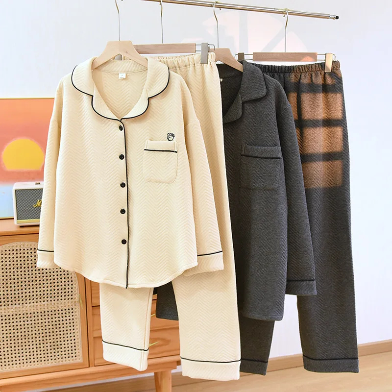 

Пижама из чистого хлопка для пар, одежда для сна, женская пижама, домашний костюм, Мужская Утепленная теплая зимняя одежда для сна, пижама, домашняя одежда