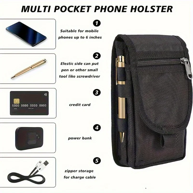 Borsa Multifunzionale per Cellulare da 6,3 Pollici in Tessuto Oxford, Custodia a Marsupio per Telefono, Borsa da Esterno per Uomo per iPhone 16 15 - immagine 4