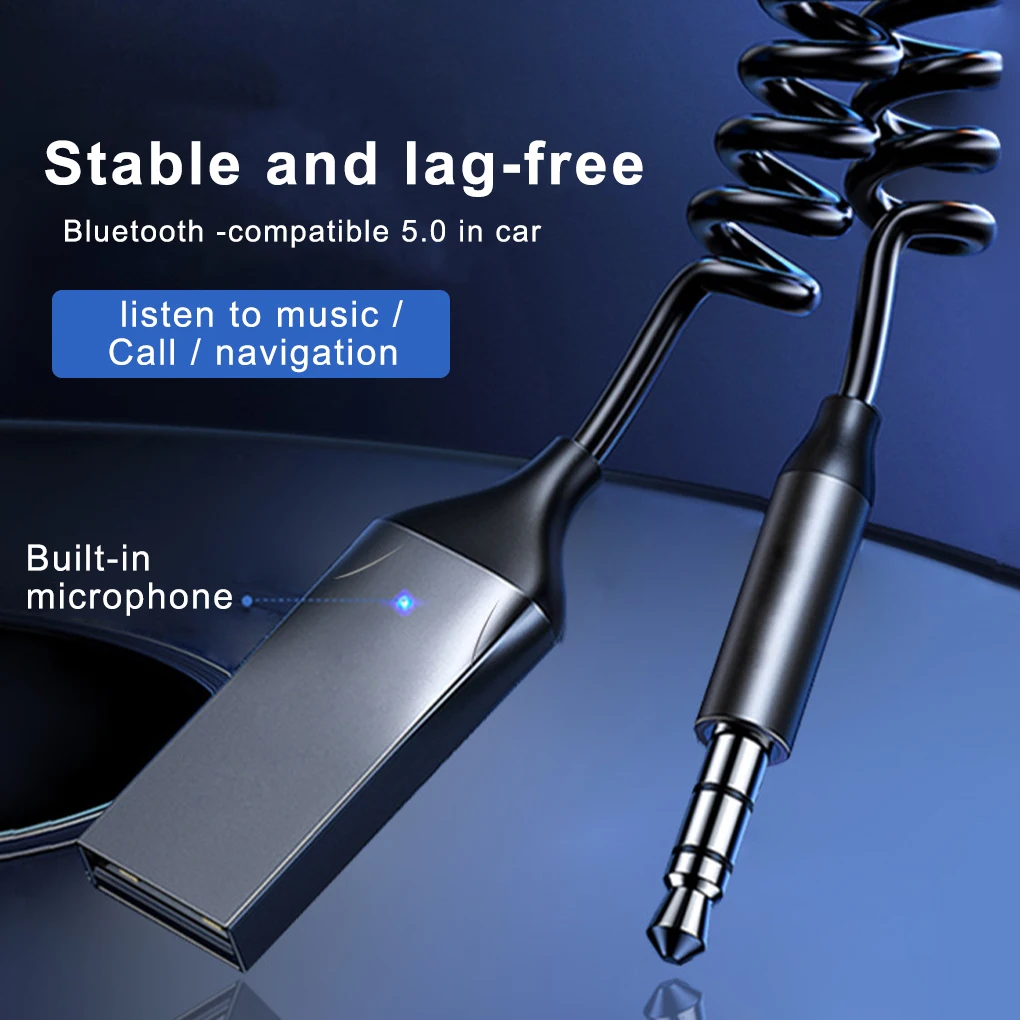 Car Bluetooth-compatible Receiver Dongle with Elastic Cable Handsfree Call Audio Adapter Music Streaming Device Sound Supplies |