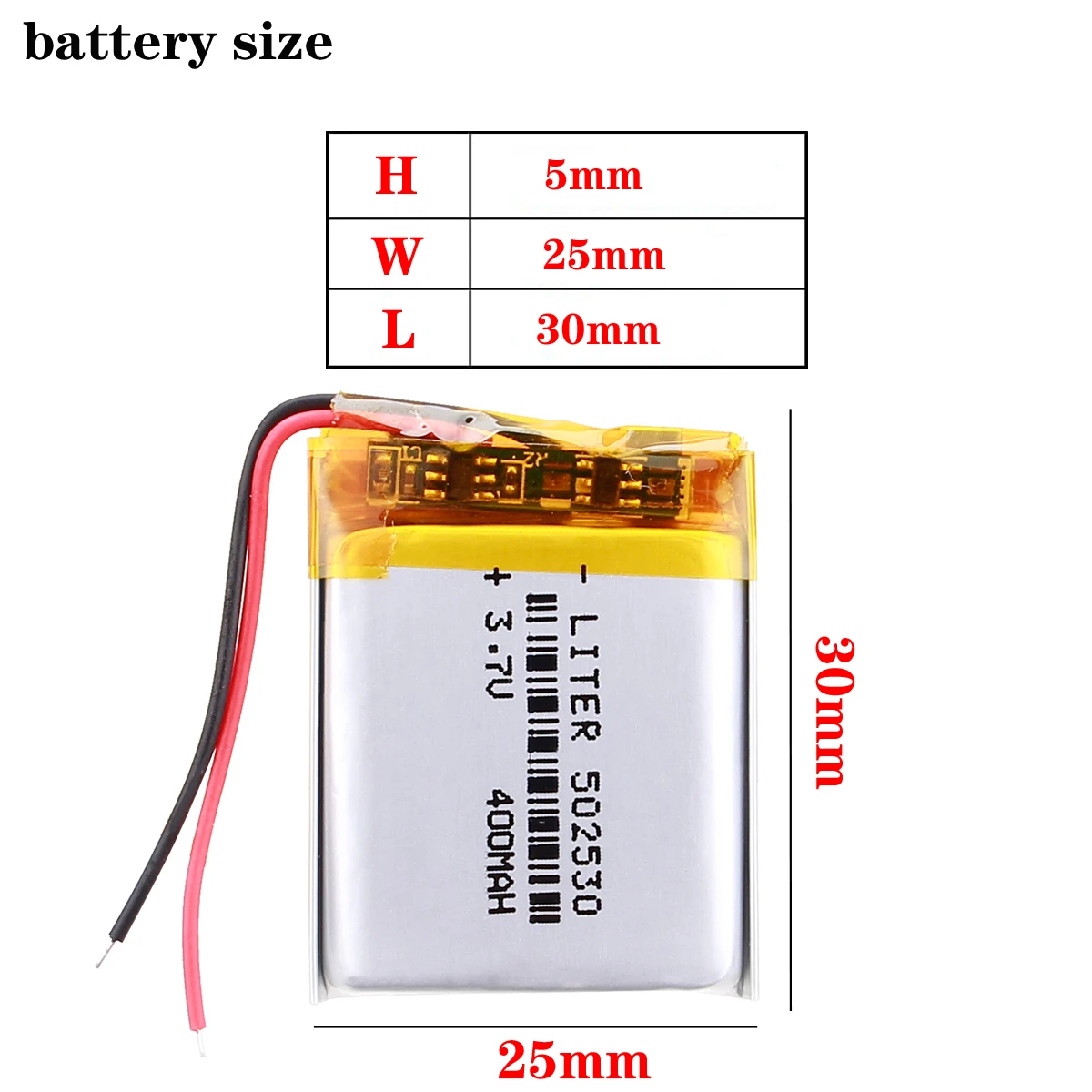 3.7V 400mAh 502530 Lithium Polymer Li-Po Rechargeable Battery For DIY Mp3 GPS PSP bluetooth headphone headset