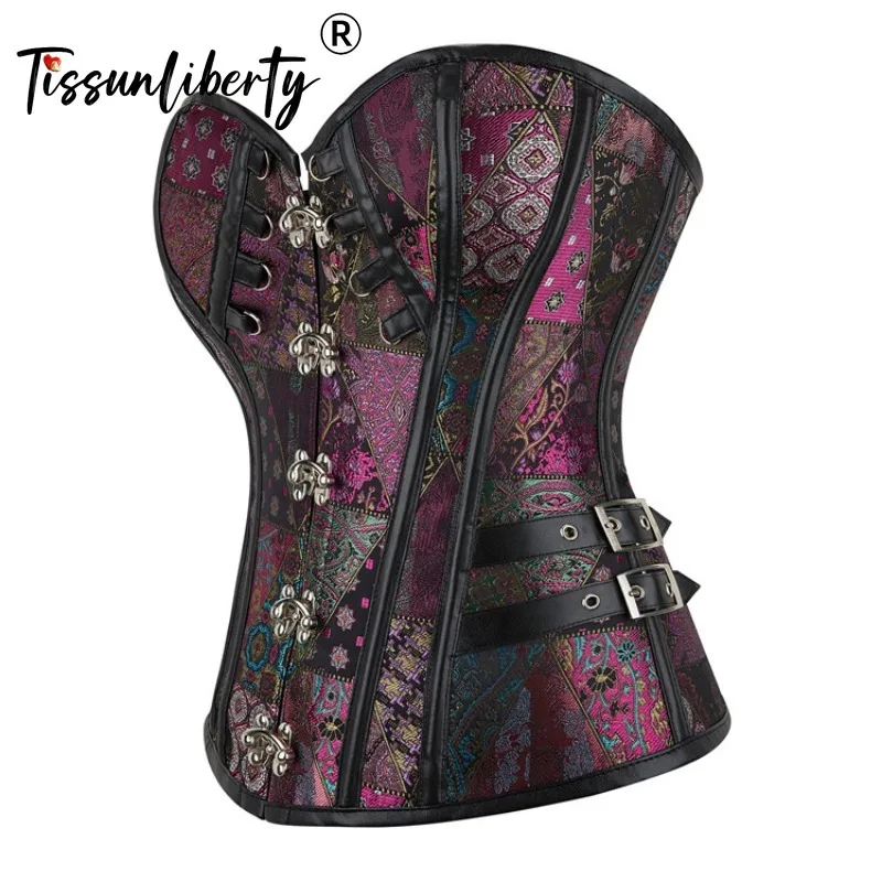 Wine Red Jacquard Women's Tight Corset Mujer Vintage Sexy Underwear Waist Trainer Slimming Body Shapewear Tops Women Steampunk
