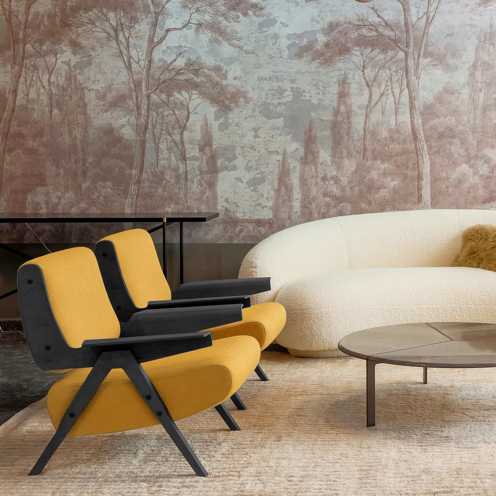 Mid Century Accent Chair Upholstered Armchair with Solid Wood Frames Removable Cushions Retro Leisure Chair for Living Room