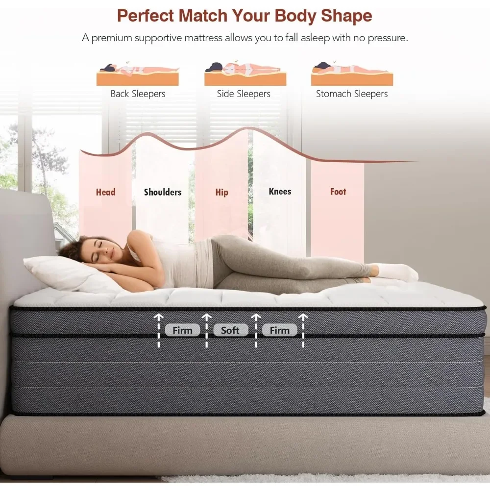 King Size Mattress, 14 Inch King Hybrid Mattress in A Box with Gel Memory Foam and Pocket Springs,Medium Firm Feel 5