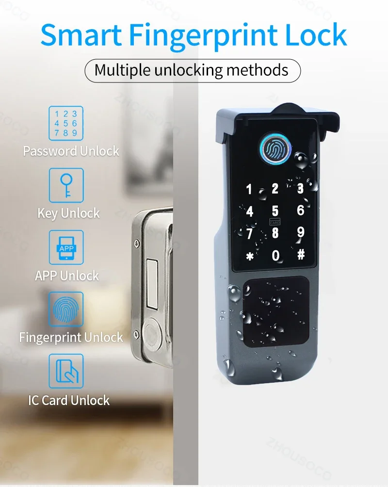 Tuya APP Smart Lock Outdoor Waterproof Wifi Double Sided Fingerprint Lock Password Card Digital Electronic Dooor Lock For Garden
