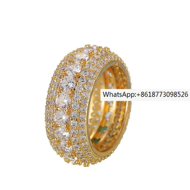 

Hiphop Copper Micro Set Five Rows Full Zircon Ring for Men Hiphop Ring Sizes 6-12