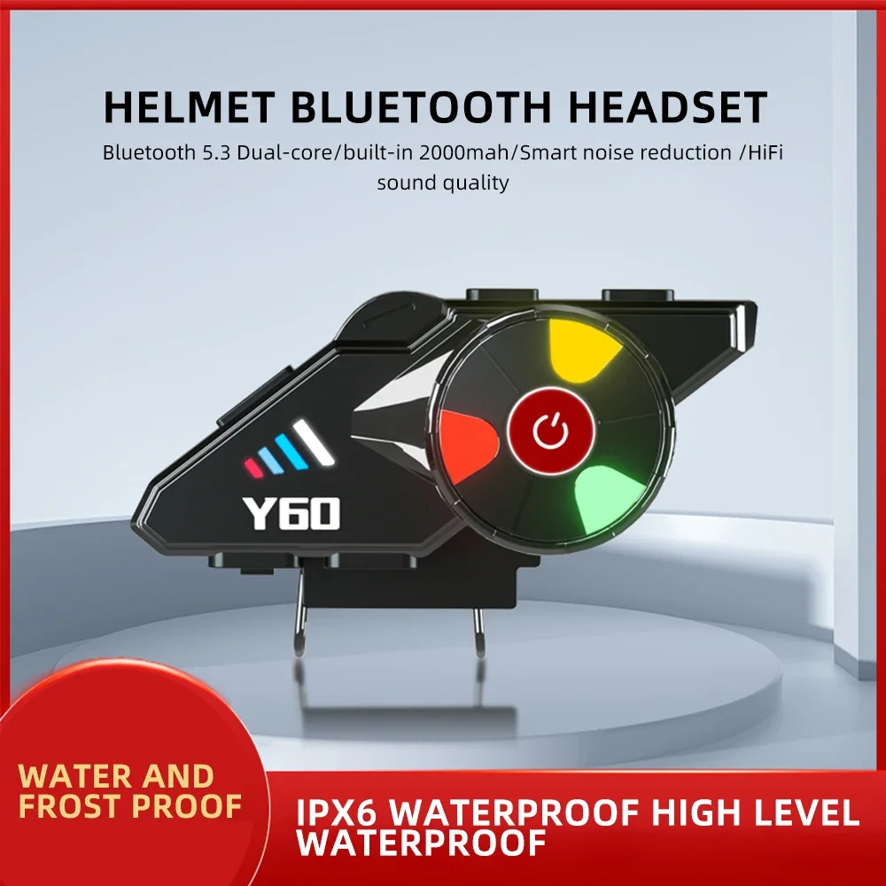 

Y60 Atmosphere Light Motorcycle Helmet Headset Bluetooth 5.3 EDR Wireless Headphones Earphones IP67 Waterproof Roise Reduction