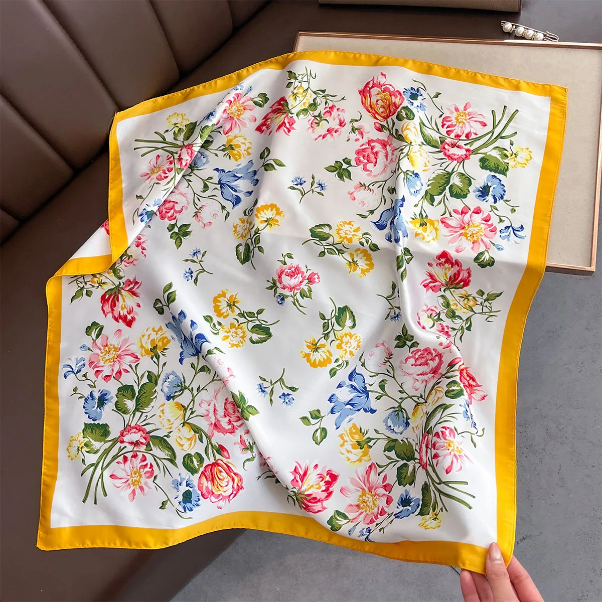 Yellow Lemon Print Square Silk Scarf - Fashionable Neck Tie & Decorative Neckerchief