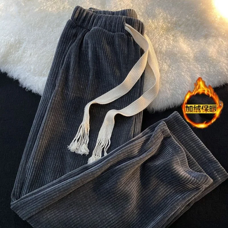 2023 Autumn and Winter Men's Fashion Solid Color Corduroy Pants Loose Straight Tube Casual Versatile Comfortable Wide Leg Pants