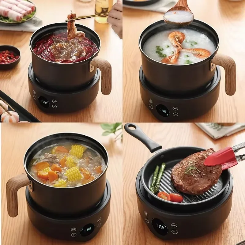 110V/220V Smart Electric Cooker Multifunction Split Pot Home Non-stick Frying Pan Mini Electric Hot Pot Appointment Steamer 1.8L 3