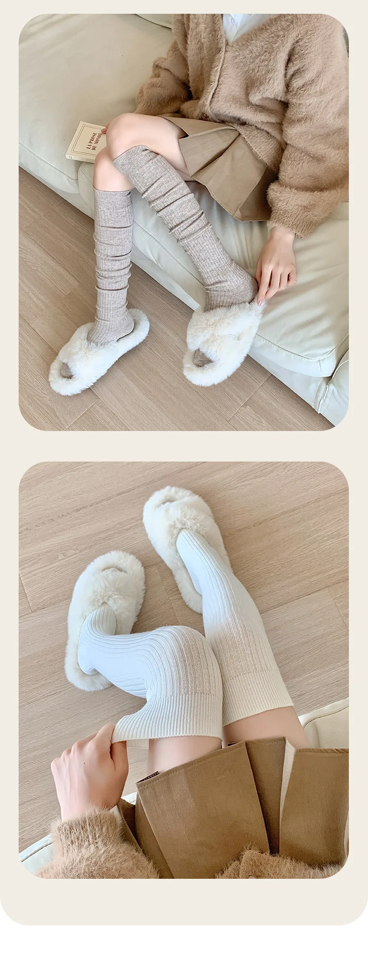 SP&CITY JK Y2K Gestreifte Knie-Wollsocken für Damen, einfarbig, Doppelnadel, dicke Wintersocken, atmungsaktive Baumwolle, hohe Röhrensocke – Detail 7
