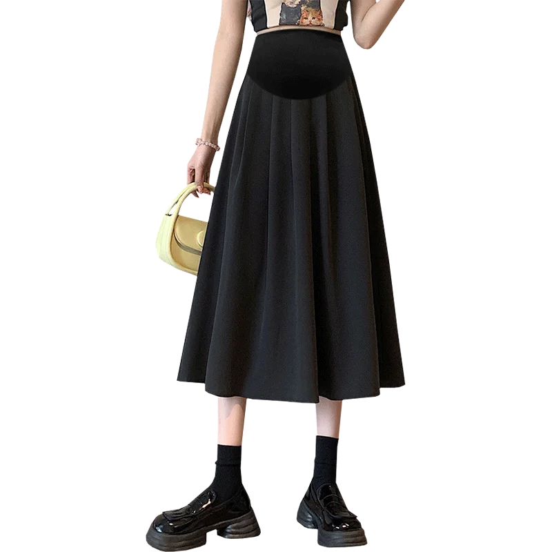 French Style Summer Pregnant Woman Pleated Skirts New Maternity Blazer Pleated Skirt-A-Line Midi Flared Skirt for Women