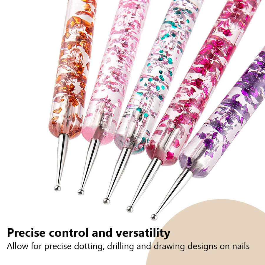 5Pcs 2-Way Nail Art Dotting Tool Set Nail Dotting Pens for Rhinestone Picker Design Drawing and Decoration nail art pen nail art picking tools rhinestone picker pen nail art tools rhinestone picking tool