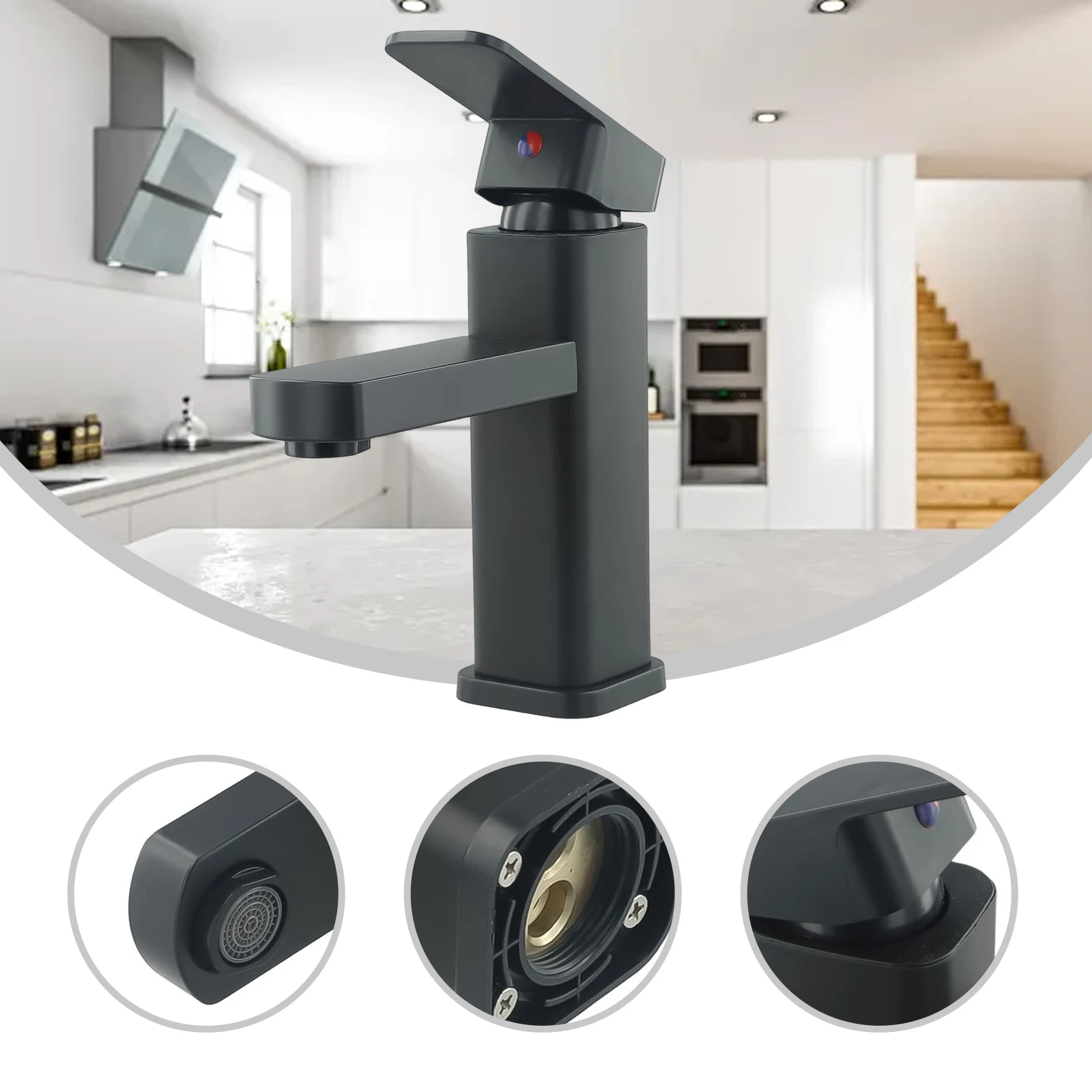 Bathroom Sink Tap Rozin Matte Black Basin Faucet Deck Mounted Hot & Cold Lavotory Tap Deck Mounted Wash Basin Taps