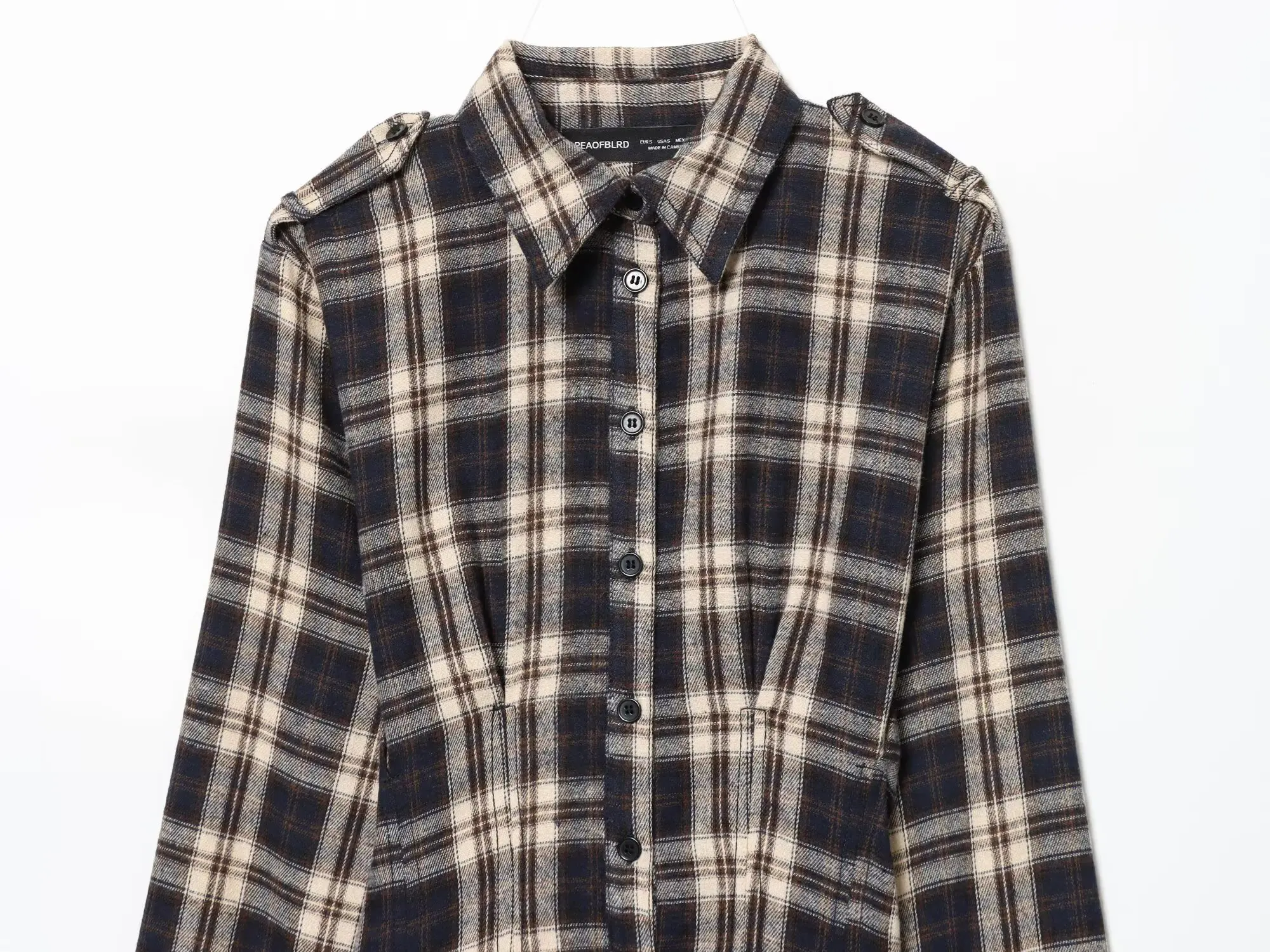 Women Spring Autumn Vintage Casual Plaid Print Dress Female Long Sleeve Button Dress Lady Elegant Fold Design Slim Shirt-Dresses