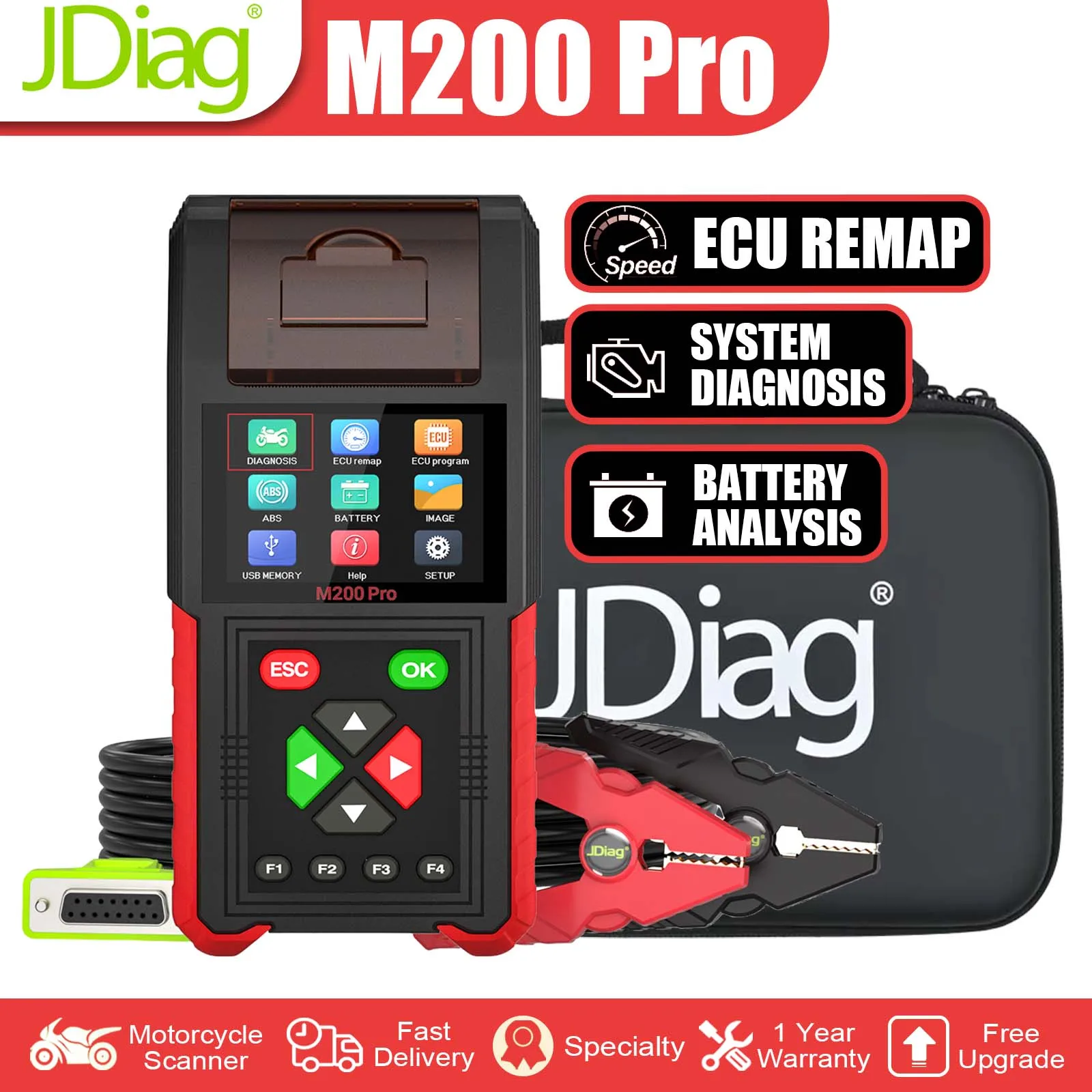 Coding Remap 2026 JDiag M200 Pro Motorcycle Scanner ECU Remap Programming Battery ...
