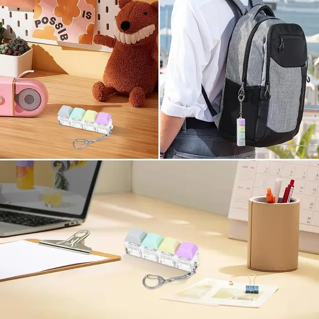 Stress Relief Keyboard Switch Tester, 4 Switches with Carabiner,  Fidget Toy for Adults, Fun Typing Experience for Kids
