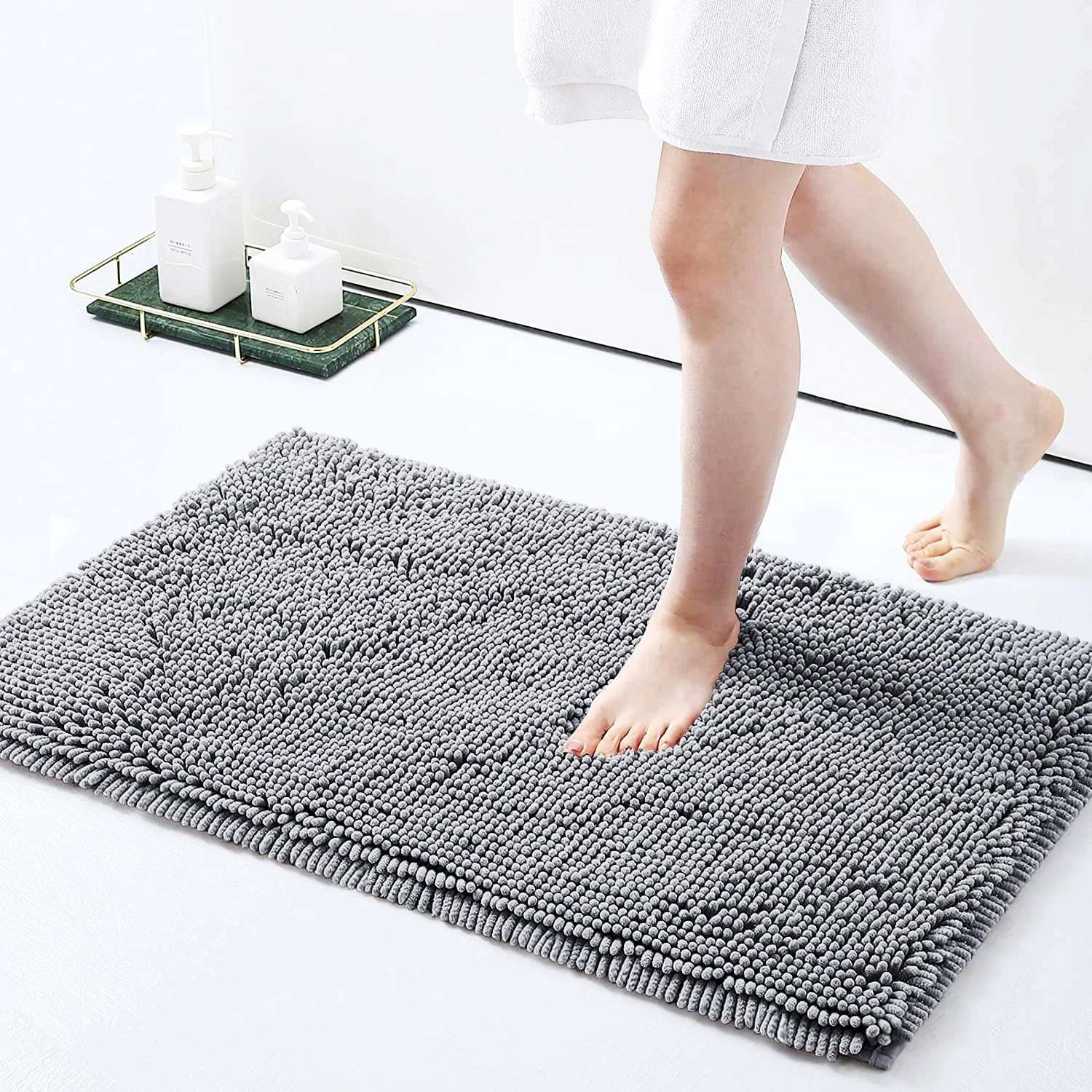 50*80cm Chenille Bath Rug Non-Slip Quick Dry Shower Carpet Home Bathroom Products Bath Mats