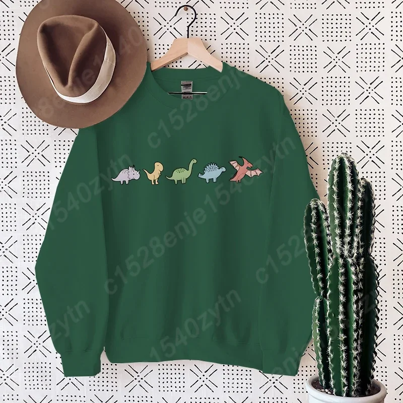 Sudadera con estampado de dinosaurio, jerséis casuales de cuello redondo y manga larga para otoño e invierno, sudaderas de gran tamaño para mujer