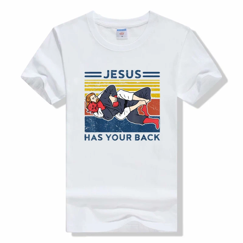 

Jiu Jitsu Shirts Jesus Has Your Back Mens BJJ MMA Jujitsu TShirt Casual Loose Tops T Shirt Short Sleeve Tops t shirt