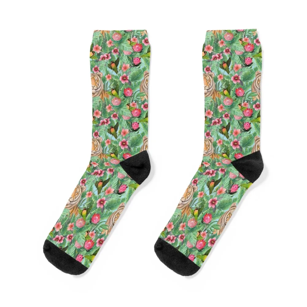 Tiger Jungle Tropical Flowers and palms with tiger hiding Socks floral socks sport socks Socks For Girls Men's jungle tiger 3d цифровая печать спальня гостиная полу затемняющий занавес 2 панели