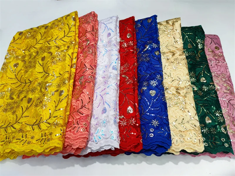 Nigerian Hot Sale Lace Orange Mesh Fabric 2022 African Fashion Sequins Tulle Lace French For Women Wedding Party Dress Sew