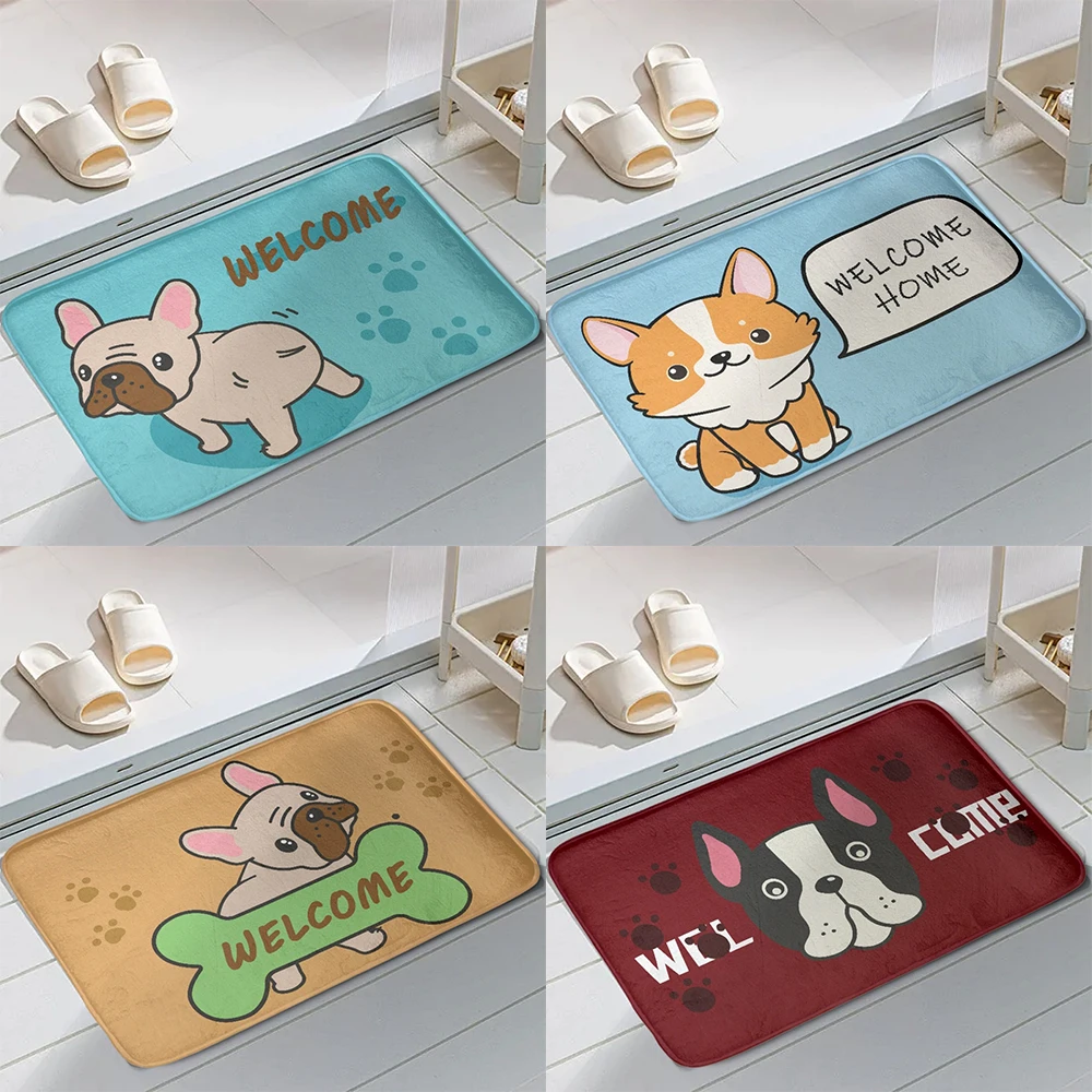

Animal Doormat Cartoon Cute Corgi Pug Welcome Doormat Non-slip Absorbent Carpet for Bathroom Rugs Carpets for Home Living Room