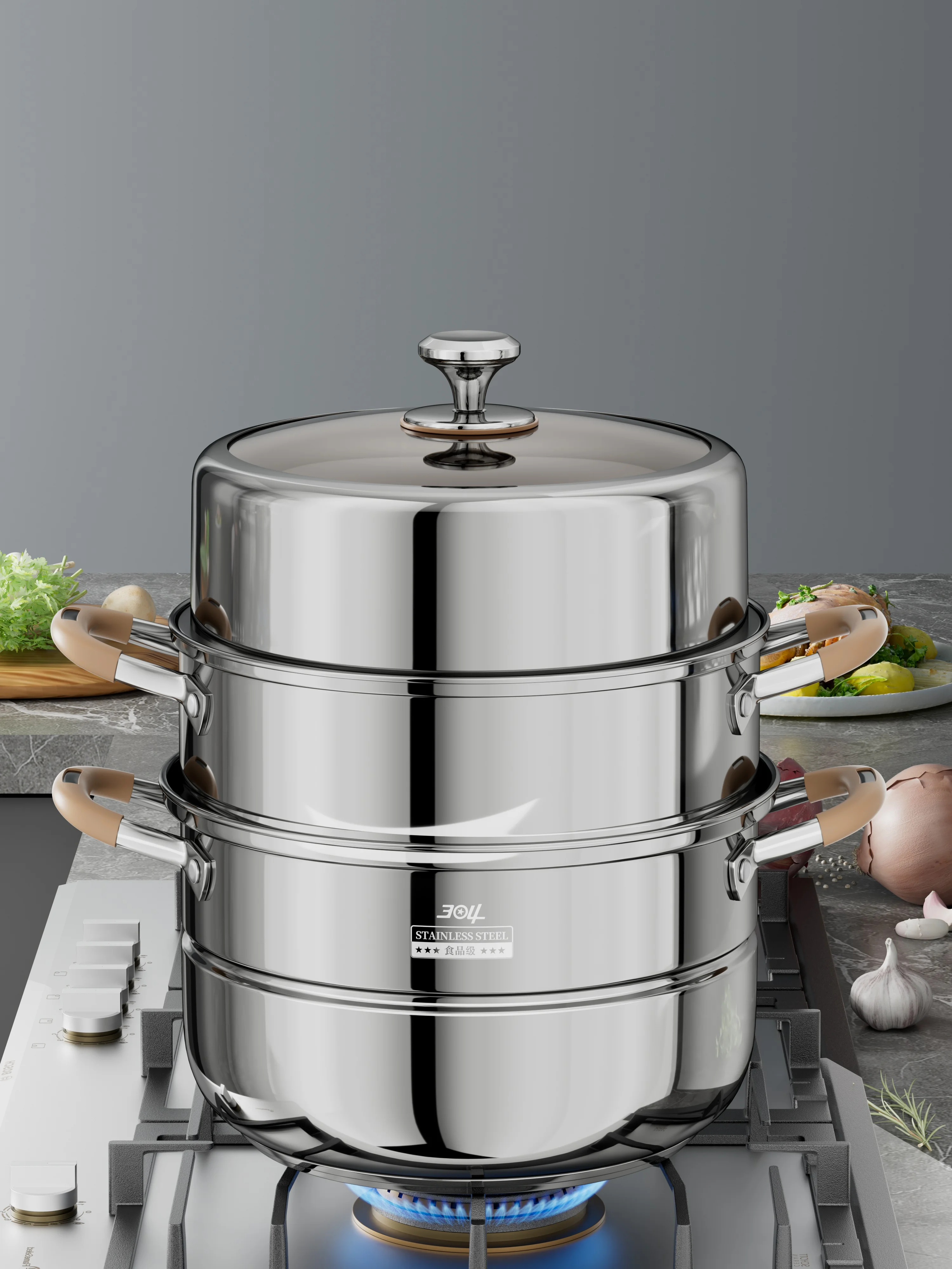 A steamer that can be timed; 304 stainless steel material; Triple thickened stockpot; Induction cooker open flame universal