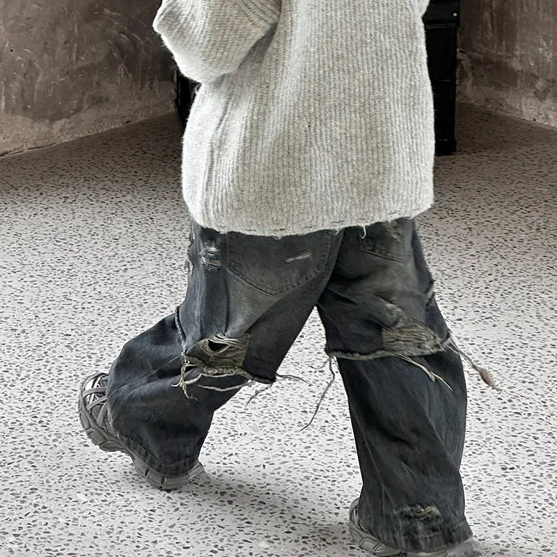 Children Clothes Kids Denim Pants Boy Personality Fashion Autumn New Jeans Casual Simple Kids Ripped Denim Pants