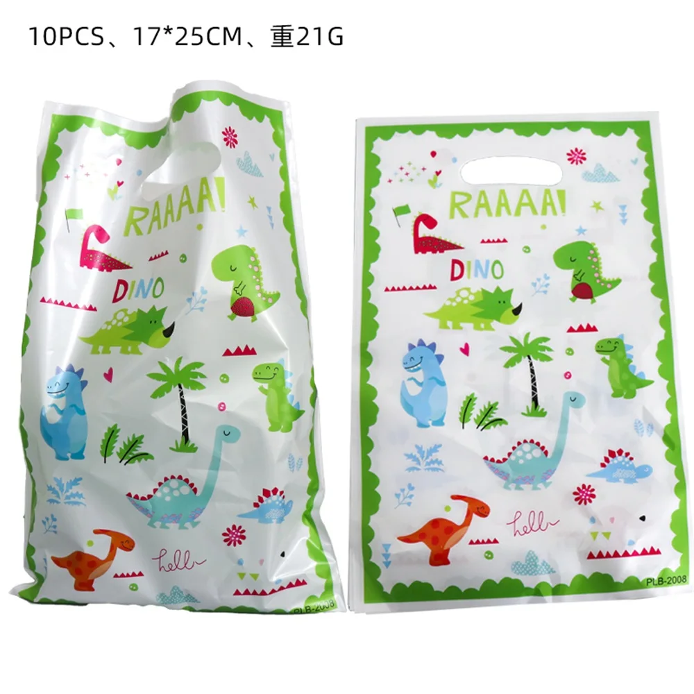 10pcs/pack Happy Baby Shower Party Kids Boys Favors Lovely Dinosaur Theme Plastic Loot Bags Birthday Decoration Gifts Bags