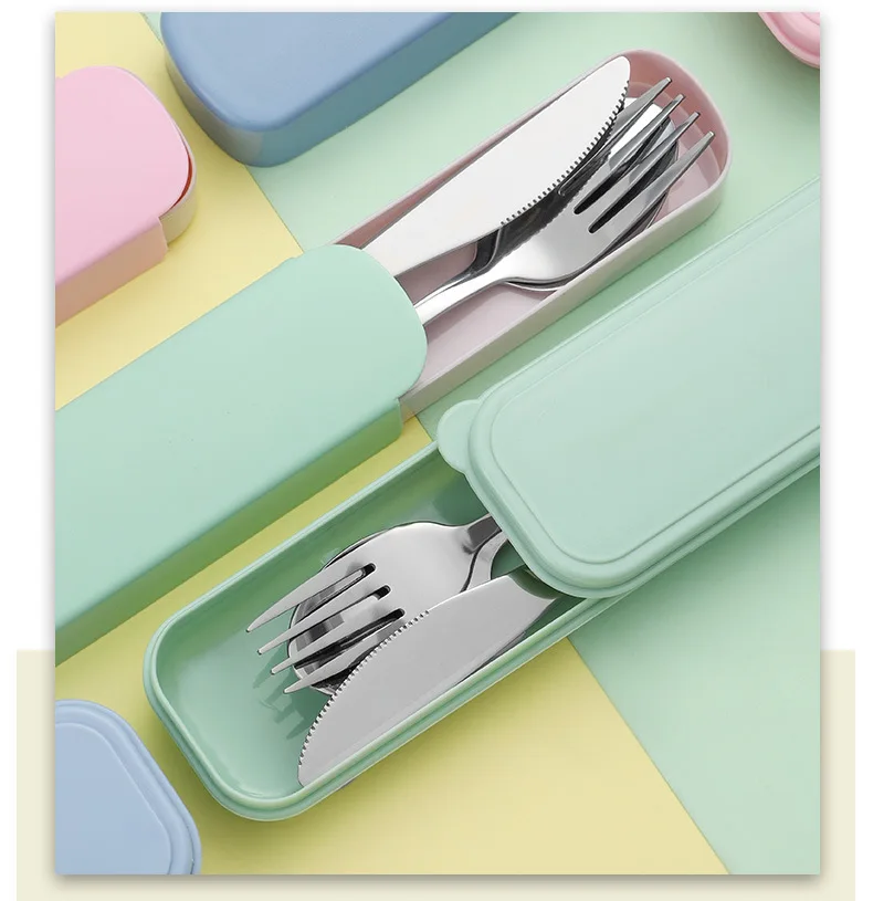 MENAGERE,Rainbow Set--Couverts de voyage en acier inoxydable 18-8, 4 baguettes, cuillère