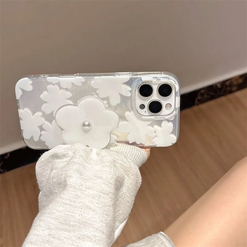White Flower Grip Tok Holder with Dazzle Lustre Lining