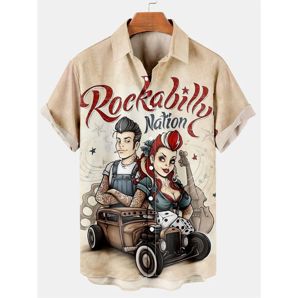 Hawaiian New Men's Shirt Route 66 Street Classic 3d Printed Short Sleeve Tee Rock Music Lapel Plus Size Man Top Vintage Clothes 4