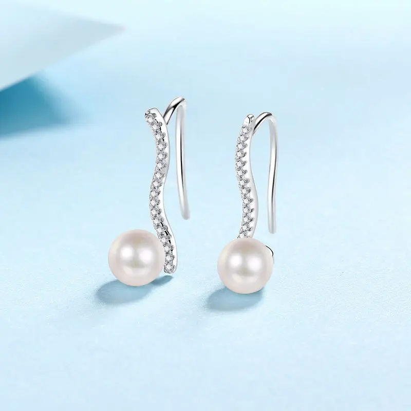 

925 Sterling Silver 5A Freshwater Cultured Pearl Earring Round Cut Moissanite Diamond Drop Earrings for Women Fine Jewelry Gift