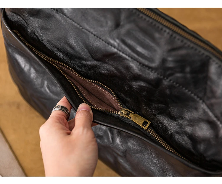 PNDME Designer handgemachte pflanzlich gegerbte Rindsleder Männer große Kapazität Umhängetasche Outdoor-Reise echtes Leder Umhängetasche – Detail 12