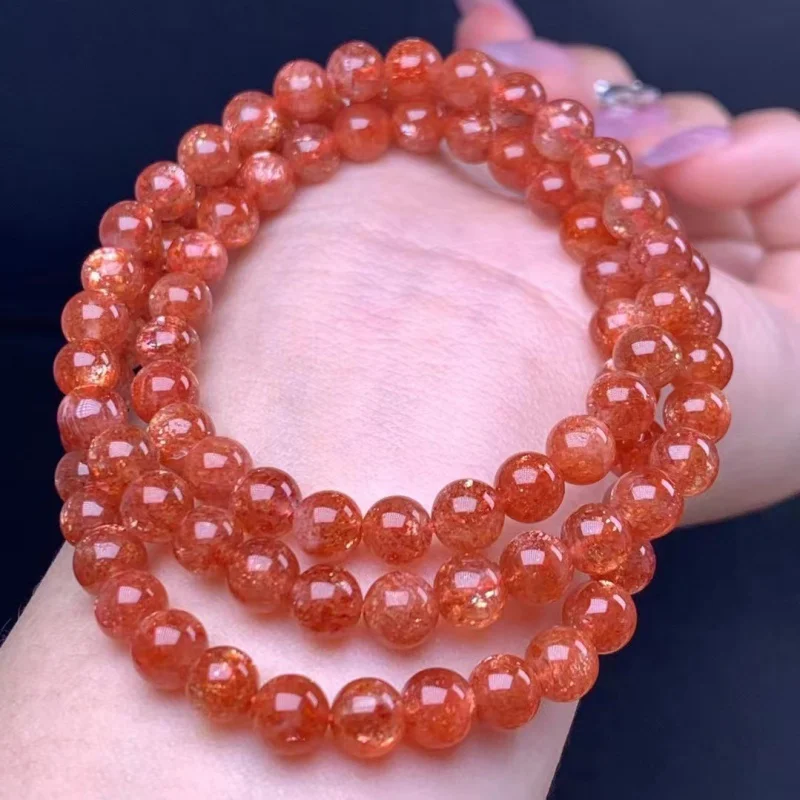

Natural Sunstone Multi-Circle Bracelet Female Strawberry Quartz Three Circles Orange Red Gold