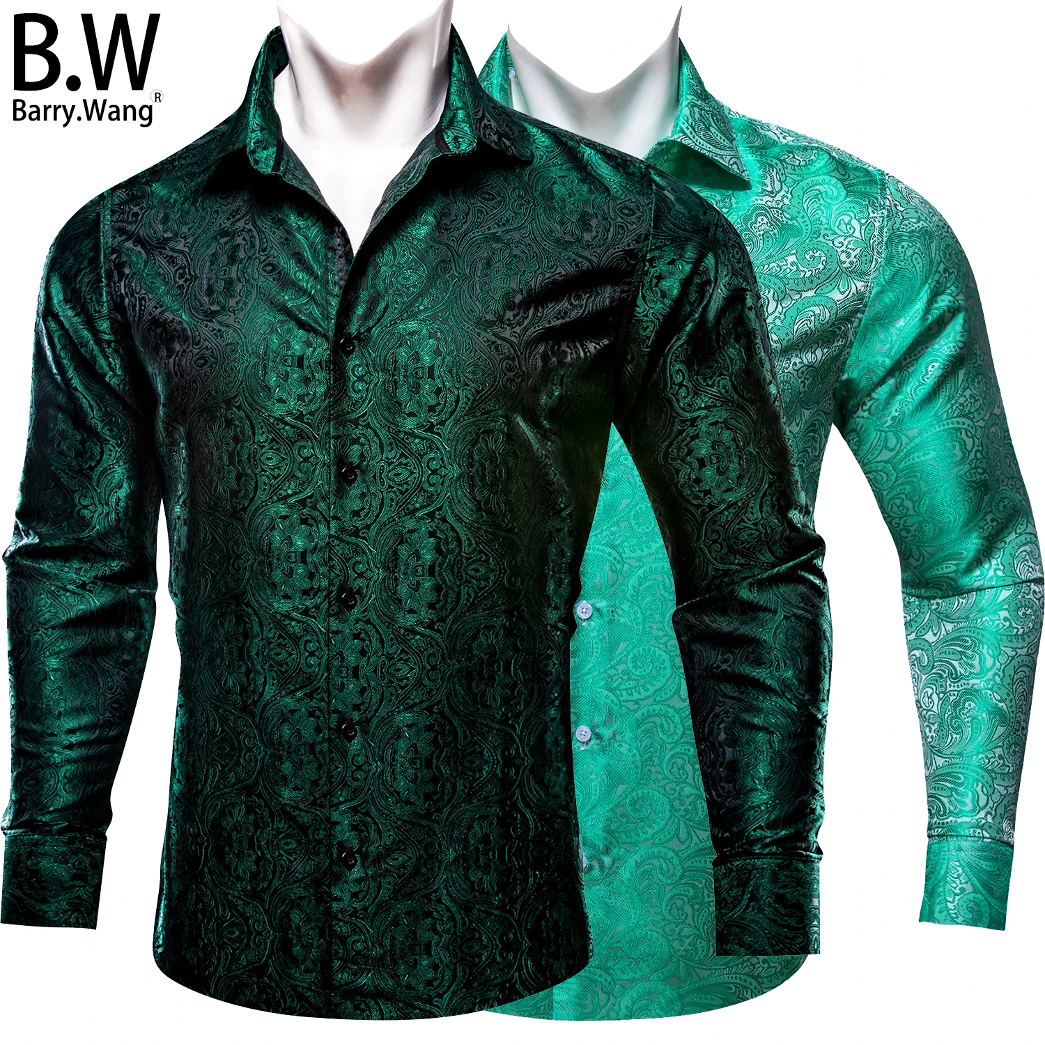 Luxury Silk Mens Shirts Jacquard Floral Long Sleeve Formal Casual Breathable Male Blouses Wedding Business Prom Gift Barry.Wang