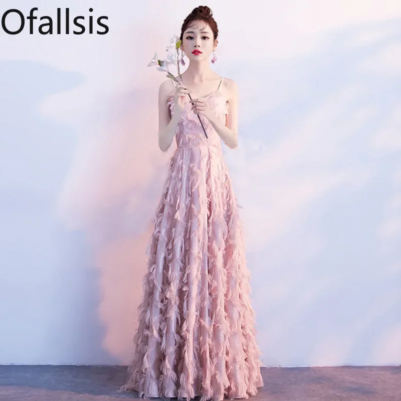 

Ofallsis Hanging Straps Graduation Ceremony Pink Tassel Dress 2023 Autumn Winter Elegant Temperament Banquet Bridesmaid Dresses