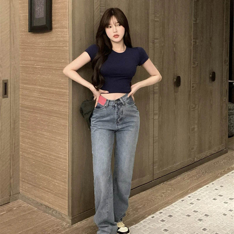 Szexi póló női nyári vékony póló női, egyszínű, rövid ujjú koreai Kpop vékony O-nyakú póló női ruhák Top943_voghion.com