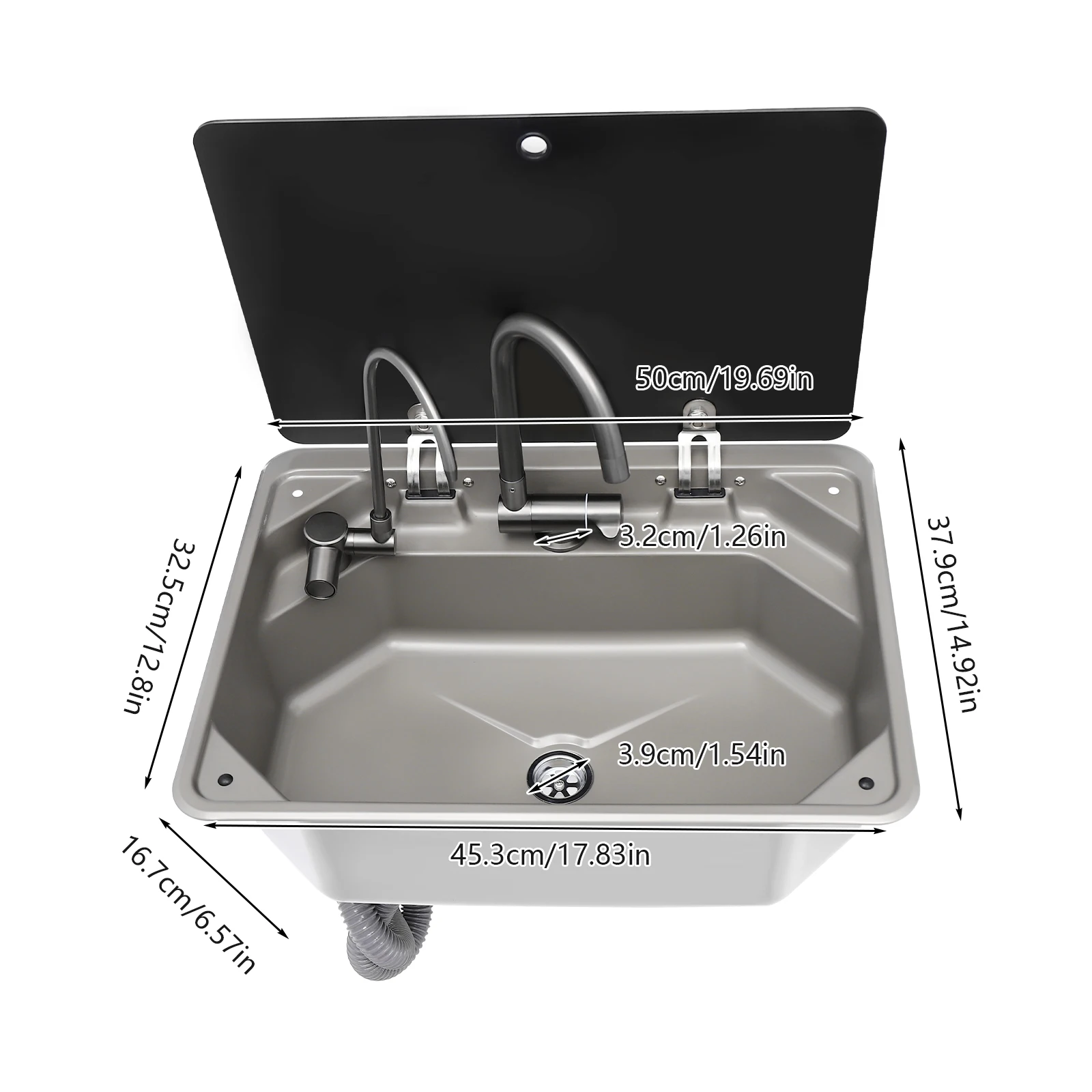 RV kitchen Sink Black Sink with Folded Faucet and Tempered Glass Lid Stainless Steel for RVs and Kitchens