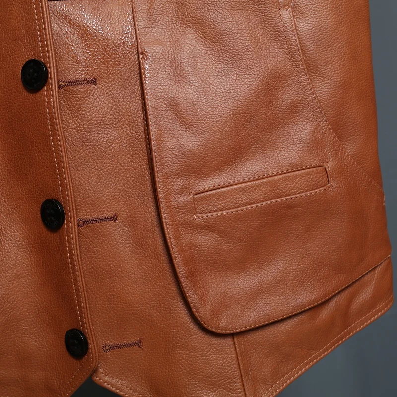 BONJEAN New Arrival Leather Motorcycle Vest Mens Slim Fit Real Brown Cow Genuine Leather Waistcoat Bikers Vest Size L-8XL