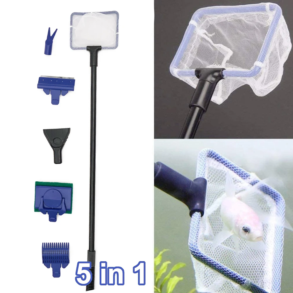 Aquarium Cleaning Tools 5 in 1 Aquarium Tank Clean Set Fish Net Gravel