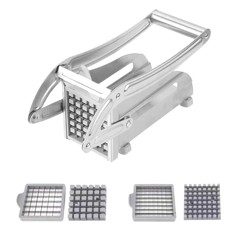 【Q】Fransız Patates Kızartması Kesici Paslanmaz Çelik Patates Dilimleyici 36/64 Delikli Bıçaklarla Hızlı Kesim Cips Yapıcı Manuel Gıda Dilimleyici