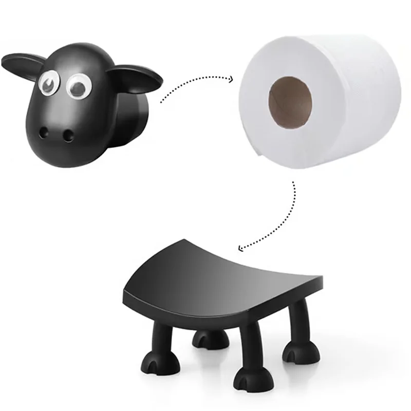 1/3/5PCS Sheep Toilet Roll Holder Funny Toilet Paper Holder Free Standing Bathroom Set Black Sheep Roll Rack Cute Bathroom Decor