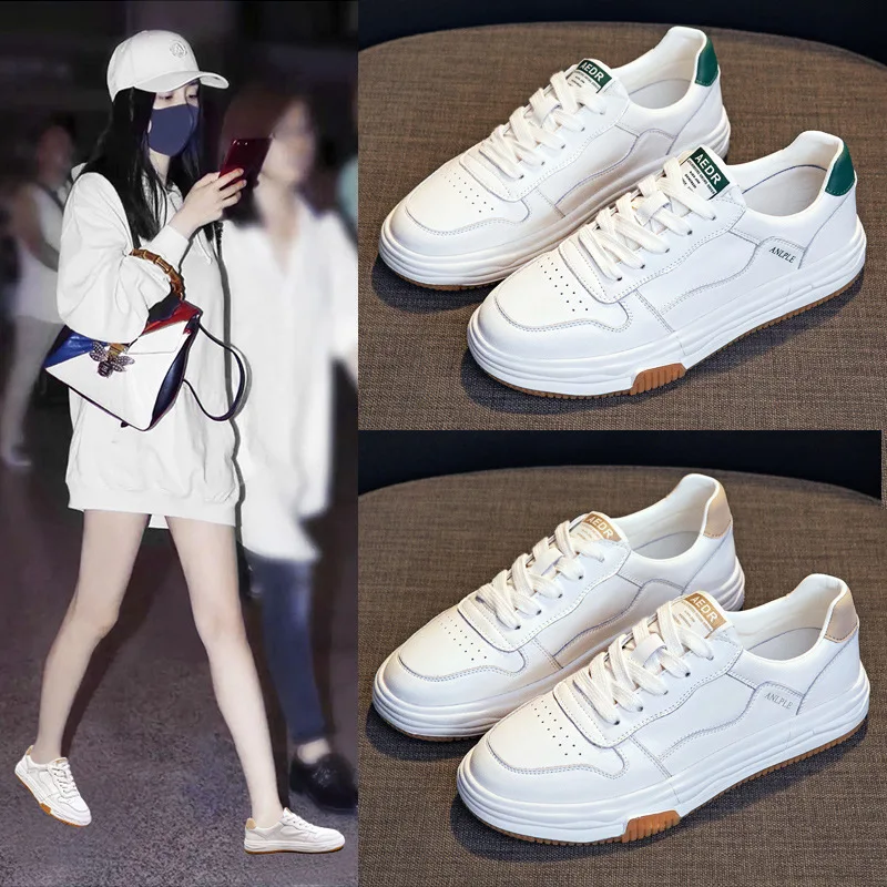 

Популярные маленькие белые женские кожаные туфли, новинка весны 2023, Спортивная повседневная обувь на плоской подошве, Универсальные женские туфли для скейтборда