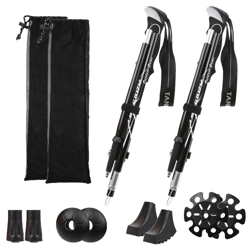 

Mountaineering Pole Aluminum Alloy Folding Portable Telescopic Outdoor Hand Trekking Hiking Poles With 8 Non-slip Feet