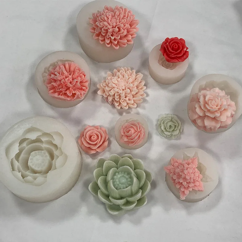 Different Flower Candle Moulds Tulip Cherry Blossoms Peony Rose Scented Candle  Silicone Mold Handmade Soap Lotus Wax Molds