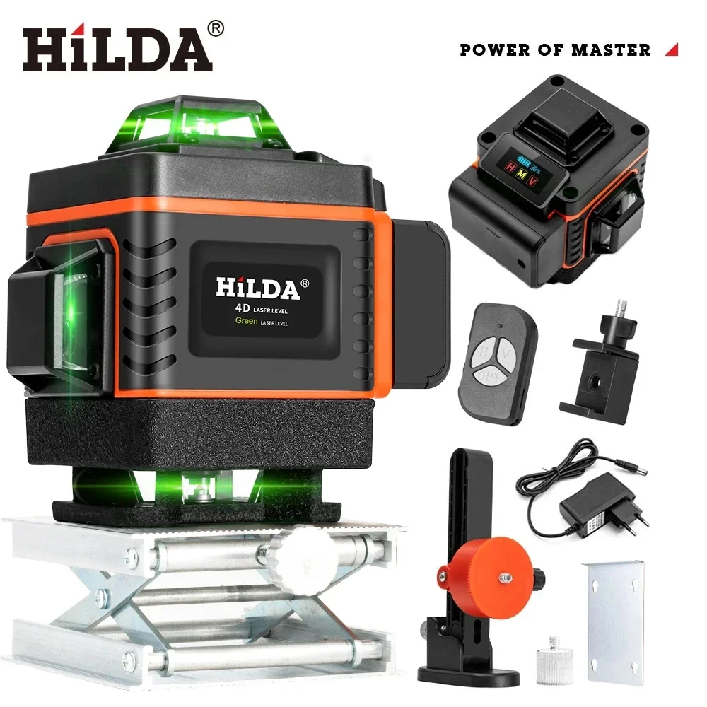 Laser Level HILDA 16/12Lines 4D Laser Level Green Line Self-Leveling 360 Horizontal And Vertical Green Beam