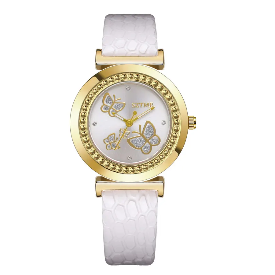 Fashionable Women's Gold Butterfly Diamond Quartz Watch Set