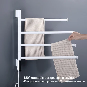 สีดํา/สีขาวห้องน้ํา Rotatable Heated Towel Rail อุณหภูมิควบคุม Timing ผ้าเช็ดตัวอุ่นสแตนเลสชั้นวางผ้าเช็ดตัวไฟฟ้า 2