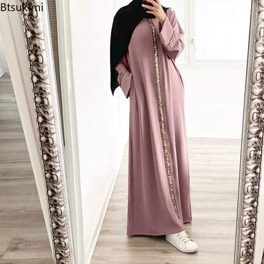 Fashion Muslim Abaya Long Robe for Women Elegant Splice Sequin Maxi Dress Hijab Kaftan Females Muslim Dress Robe De Soiree Luxe